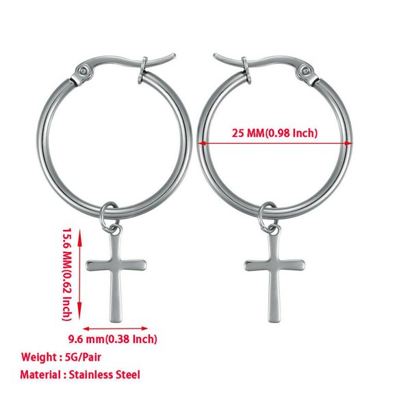 NWOT 25mm Silver Cross Huggie Earrings - Picture 10 of 16